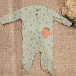 Carter's Green and Orange Footie One Piece with Strawberry Print